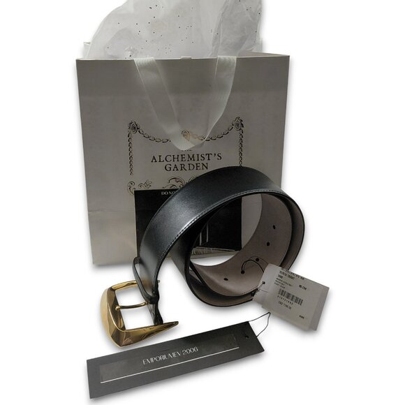 Alexander McQueen Womens Geometric Buckle Black Leather Belt -Size US 34- (0211) main image 6